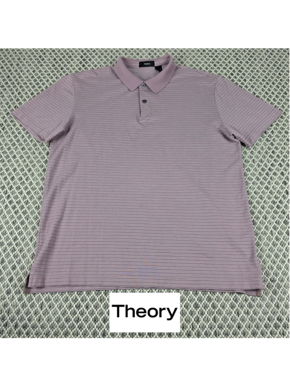Theory Sandhurst Pique Stripe Polo Shirt Mens Large Pink Pima Cotton Peru